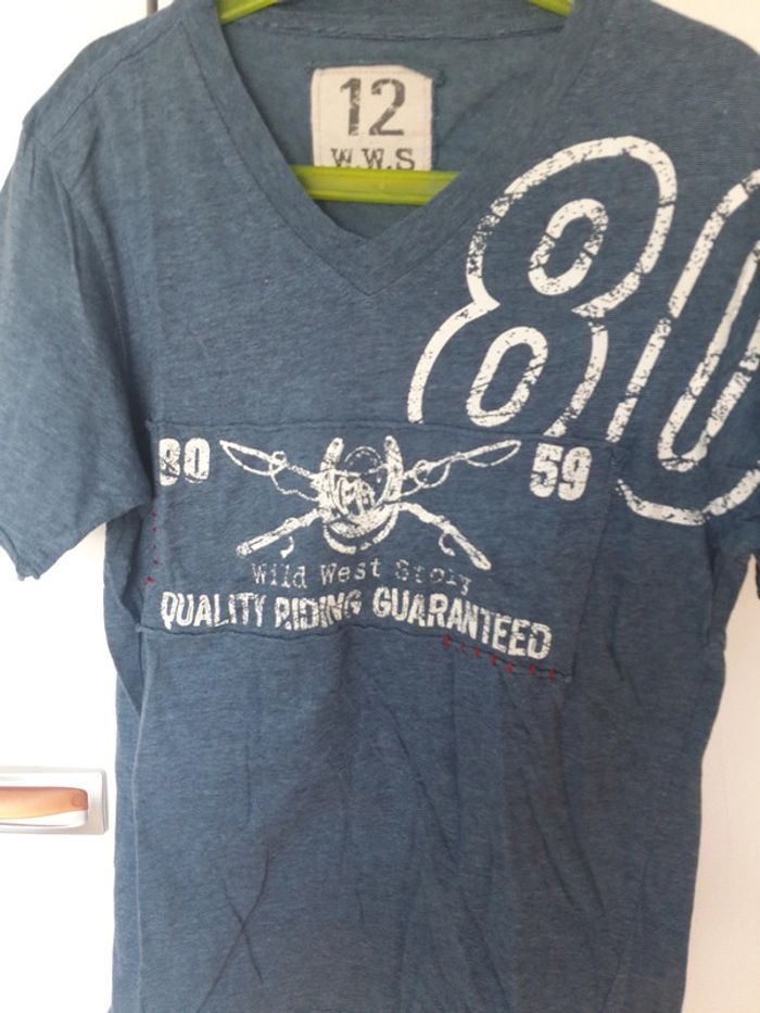 T shirt bleu col v - photo numéro 2
