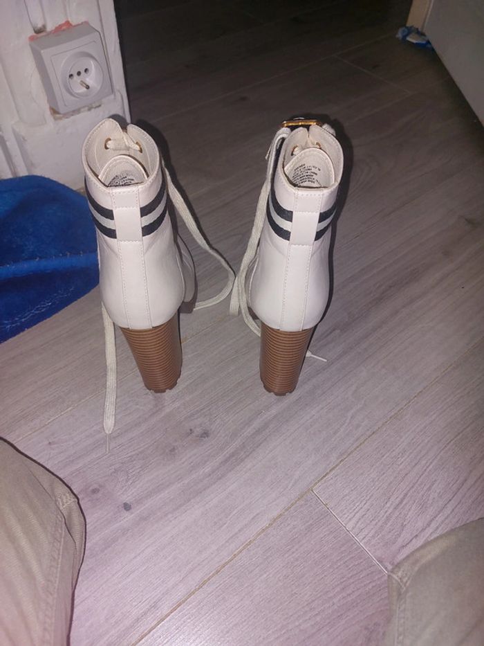 Bottines à talons compensé crème lacets - photo numéro 3