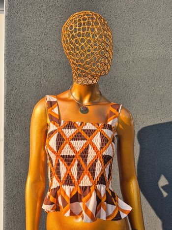 Top Court Plissé Femme Orange et Marron Taille M/38