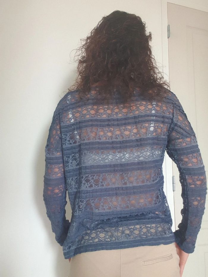 Haut femme manches longues sexy bleu transparent genre crochet taille 36 - photo numéro 4