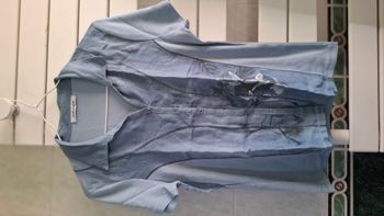 Chemise manches courtes - Couleur bleue "Jean" - Motif blanc inséré