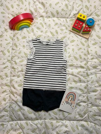 ensemble teeshirt blanc rayé marine et short marine 12 mois kiabi