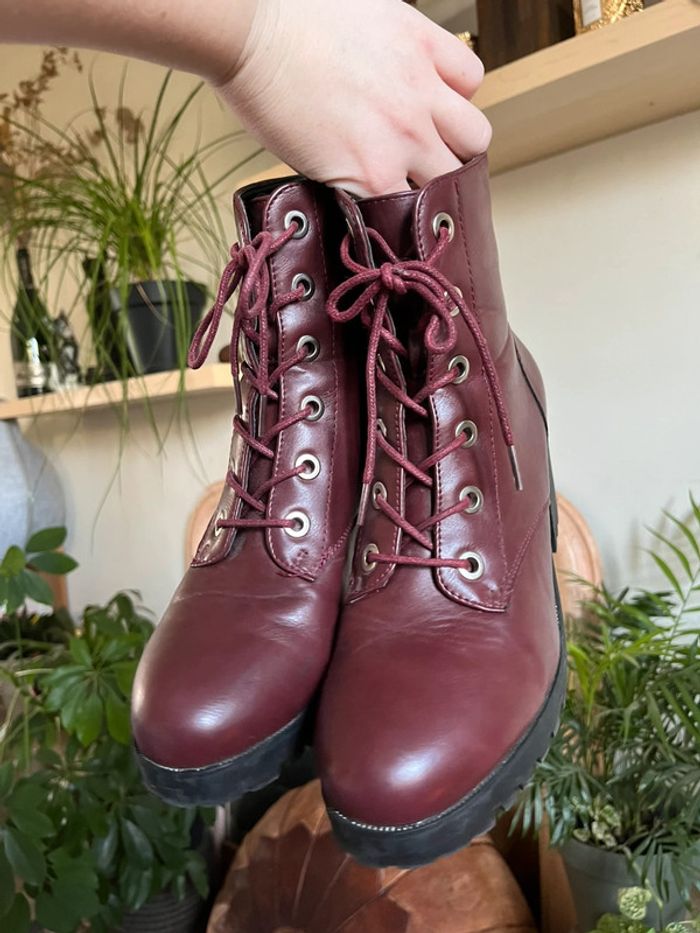 Bottines à talons avec lacets - bordeaux - photo numéro 4