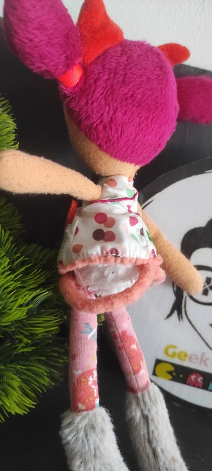 Doudou poupée chiffon Alice Lilliputiens chat renard fille rose couette robe sac - photo numéro 3