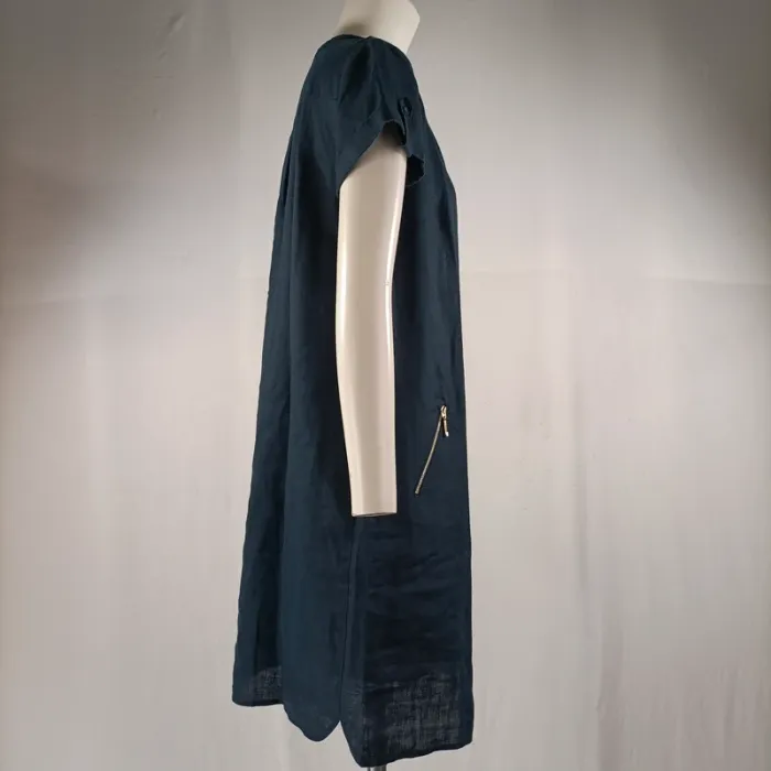 Robe droite bleu marine en 100 % lin, col V zippé – Caroll T.40 A1122 - photo numéro 6