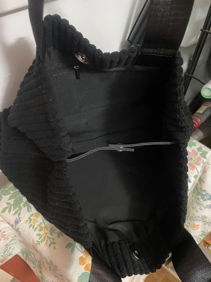 Sac Fourre-Tout Chic en Velours Côtelé Noir pour Femme - photo numéro 10