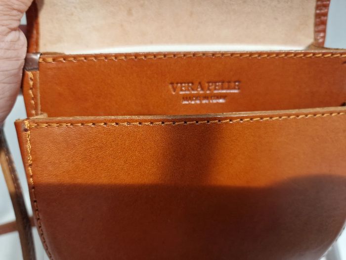 Sac Bandoulière Vintage Cuir Véritable Camel Vera Pelle - photo numéro 16