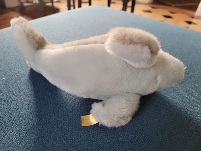 Dauphin en peluche Steiff 25cm collection doudou gris bleu blanc saute océan mer etiquette - photo numéro 5