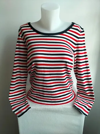 Pull Femmes Fin et Léger 100% Coton style Marinière - Tommy Hilfiger - Taille L