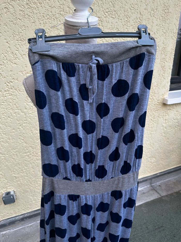 🤍 Combi-pantalon bustier grise à pois bleus – Taille M - photo numéro 3