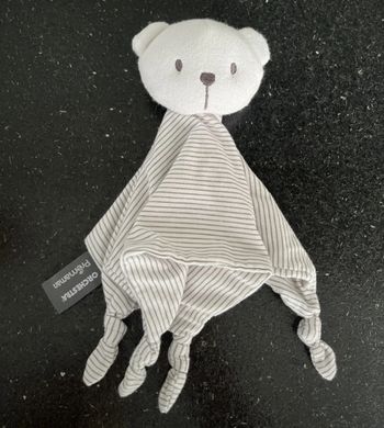 Doudou, ours, orchestra, blanc rayé gris