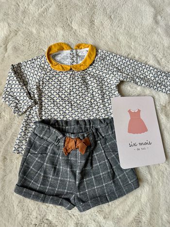 Ensemble 6 mois Obaïbi short et teeshirt gris