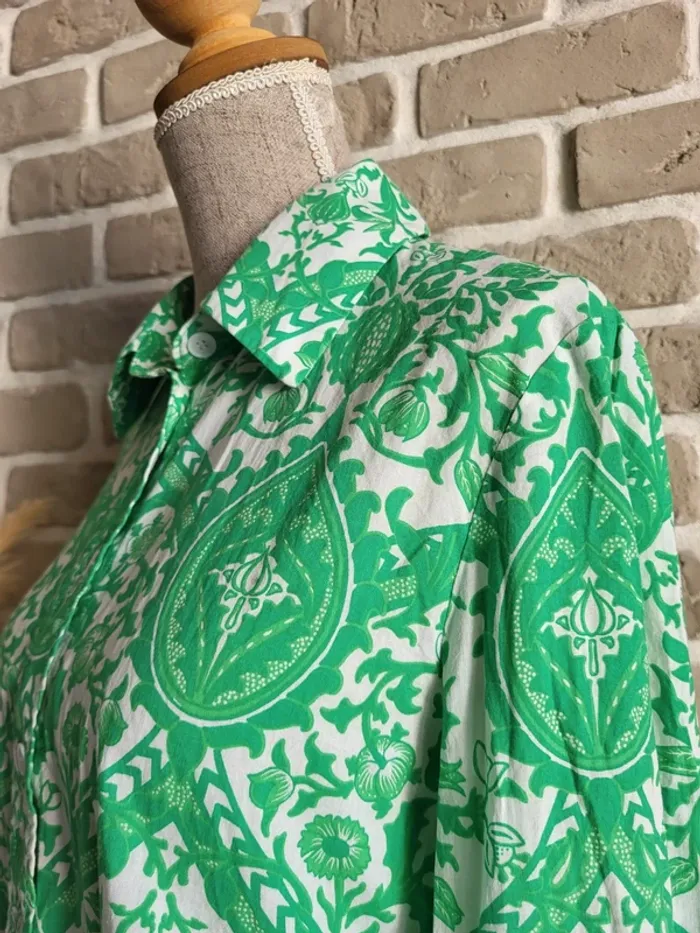 Chemise courte imprimé bohème vert Zara - photo numéro 7