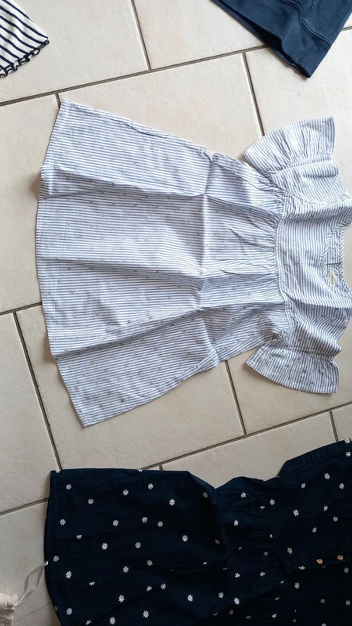 Robe rayée manches courtes bleue et blanche motifs étoiles argentées - photo numéro 2