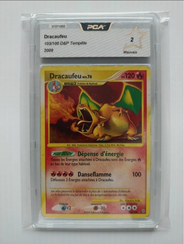 Carte Pokémon français grade PCA 2 dracaufeu diamant et perle tempête 103/100 holo