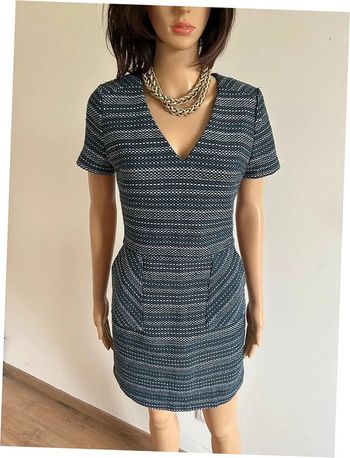 Robe épaisse bleue et argentée neuve à manches courtes Morgan taille 36 (valeur 65€)