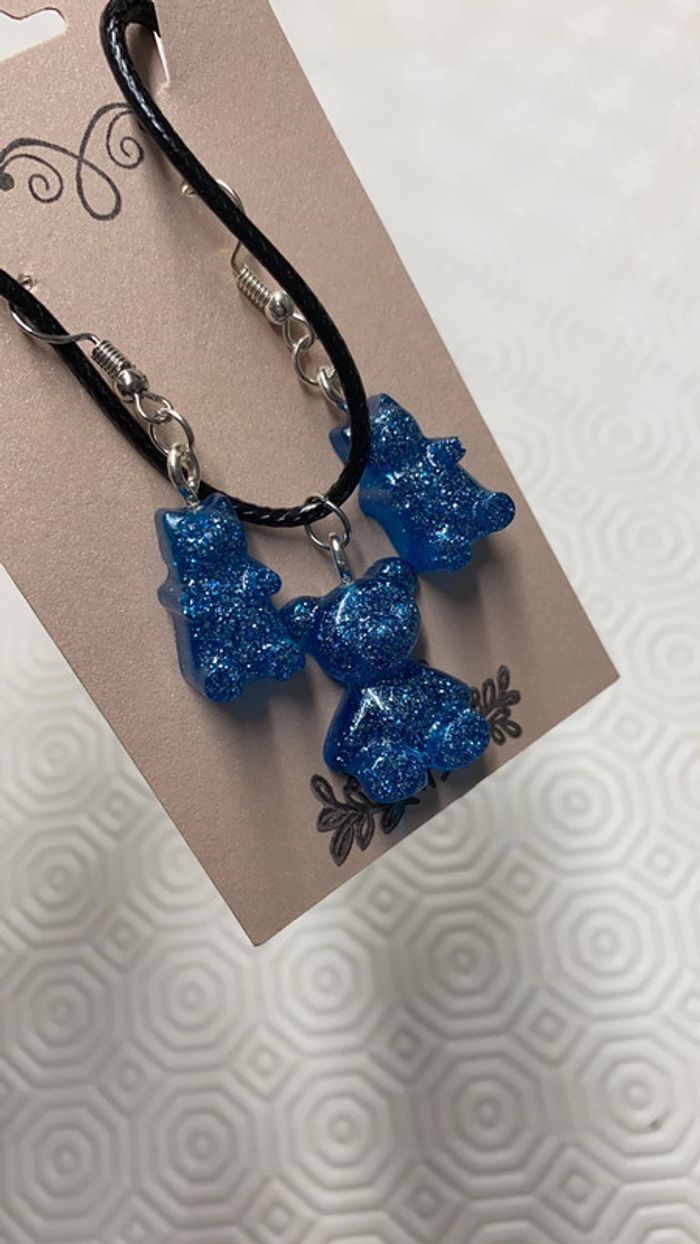 Parure collier et boucles d’oreilles ourson 🐻 - photo numéro 2