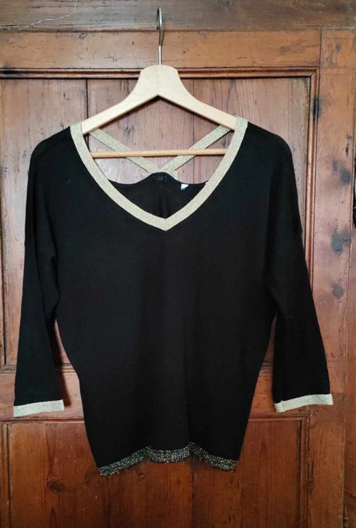 🌸Haut 3/4 manches, noir et doré T40