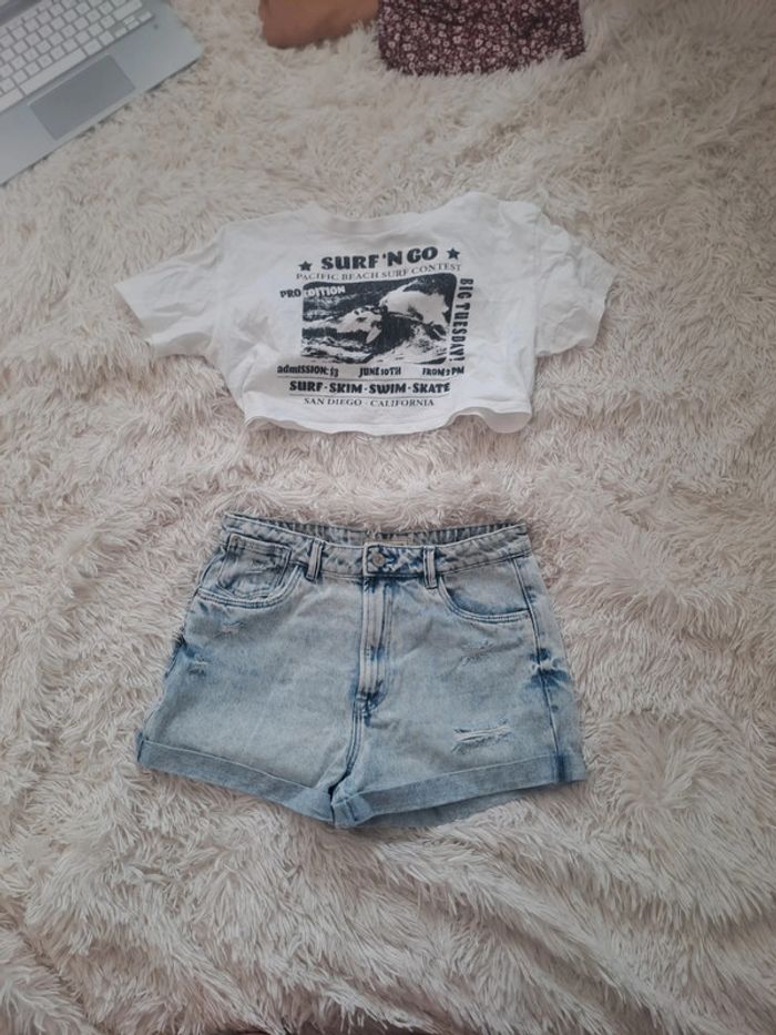 Short en jean Pimkie S - Look d'été + top dispo dans le dressing