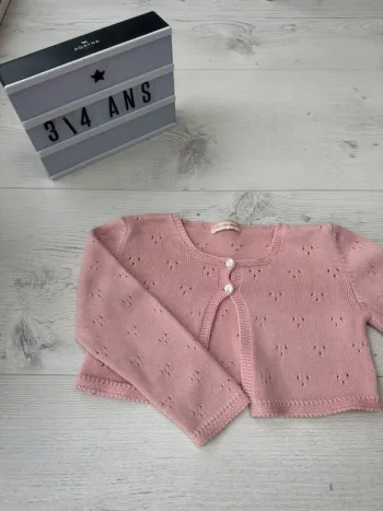 Gilet court ML rose tricoté en 100% coton - Taille 3 Ans