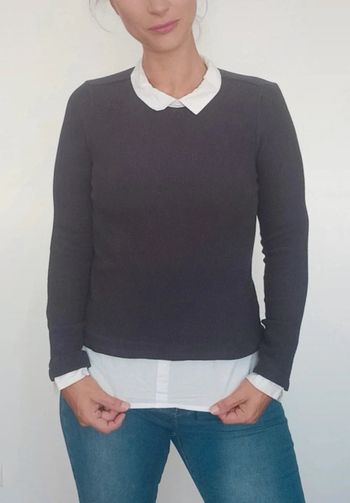 Sweat côtelé chemisier blanc intégré taille 34