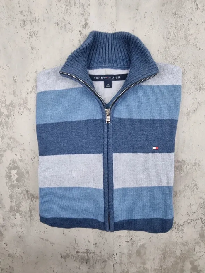 Gilet zippé rayé Tommy Hilfiger bleu, S Hommes (mesures en photos) - photo numéro 2