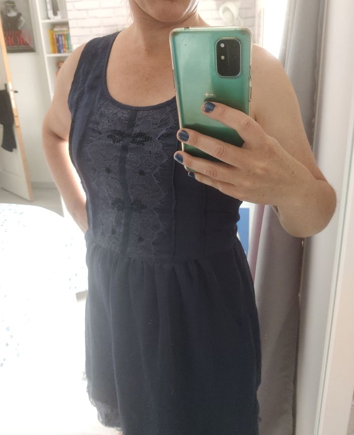 Robe bleu satinée chic Promod Taille 38 - photo numéro 2