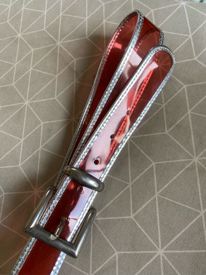 Très belle ceinture vintage plastique rose transparent bordé argenté 34 à 38 - photo numéro 2