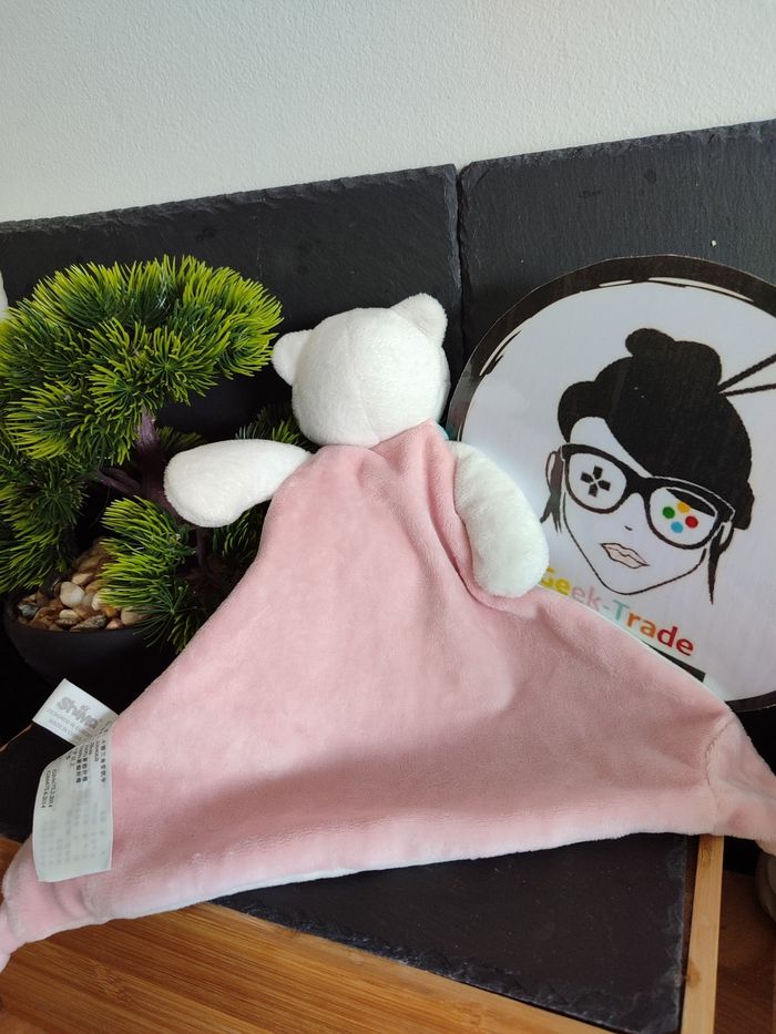 doudou ours shima chat plante vert blanc rose bleu triangle noeud plat DD003335 - photo numéro 2