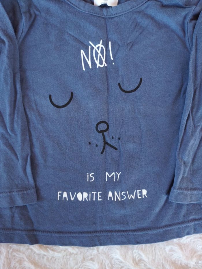 Tee shirt chemise manches longues Garçon 6 mois "No is my favorite answer" Kiabi - photo numéro 4