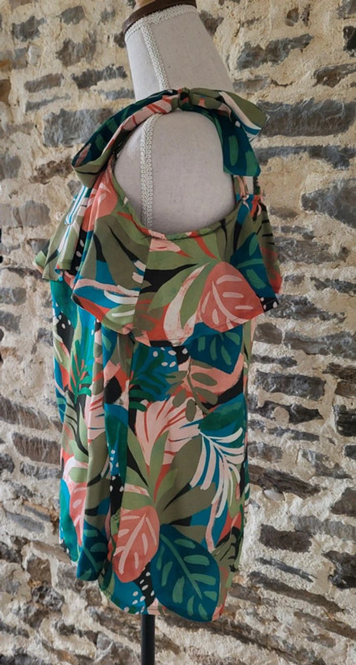 Blouse à motifs feuilles vert rose kaki La Redoute Taille 44 - photo numéro 5