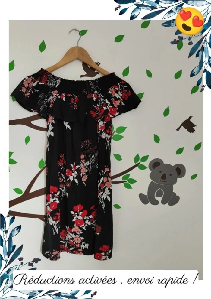 Robe sympathique noir avec fleurs rouges - photo numéro 3