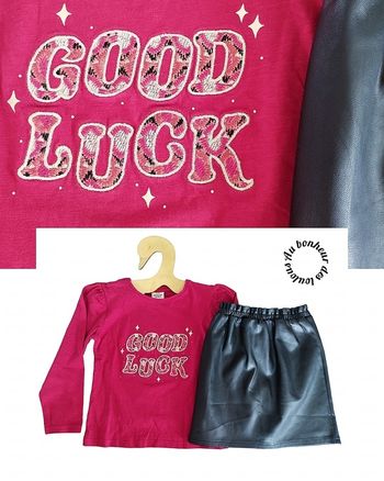 6 ans ensemble teeshirt tape a l oeil et jupe simili Kiabi