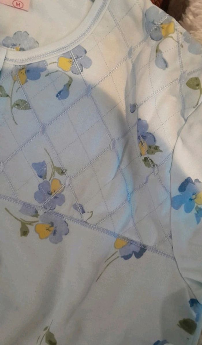 Pyjama femme bleu ciel, imprimé fleurs, taille M - photo numéro 9