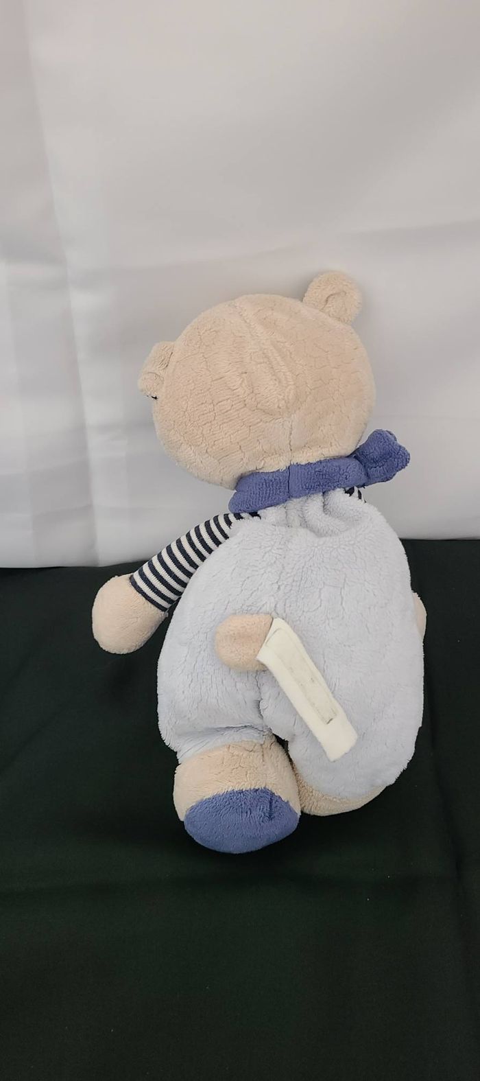 Doudou Ours bleu beige et rayé blanc SUCRE D’ORGE - photo numéro 5