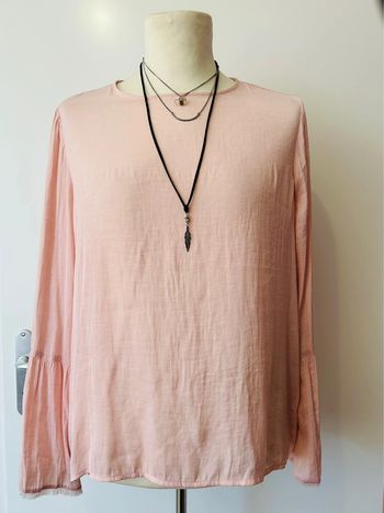 Blouse fluide manches longues rose poudrée Mango