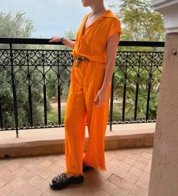 Combinaison longue motif cachemire orange Zara