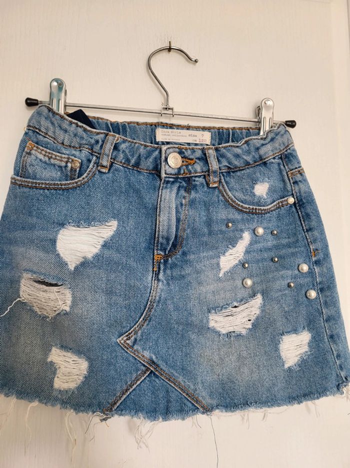 Jupe jean zara 7 ans avec perles - photo numéro 2