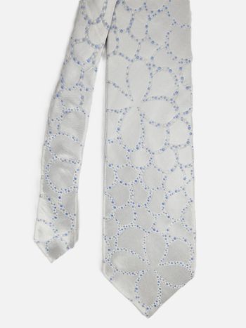 Cravate Azzaro en soie Motif floral discret Gris clair et bleu