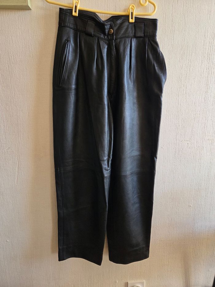 Pantalon en Cuir Véritable Vintage Taille Haute - photo numéro 2