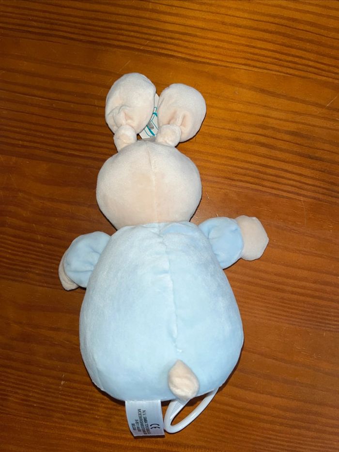 Peluche doudou, lapin bleu, beige, velours musical - photo numéro 3