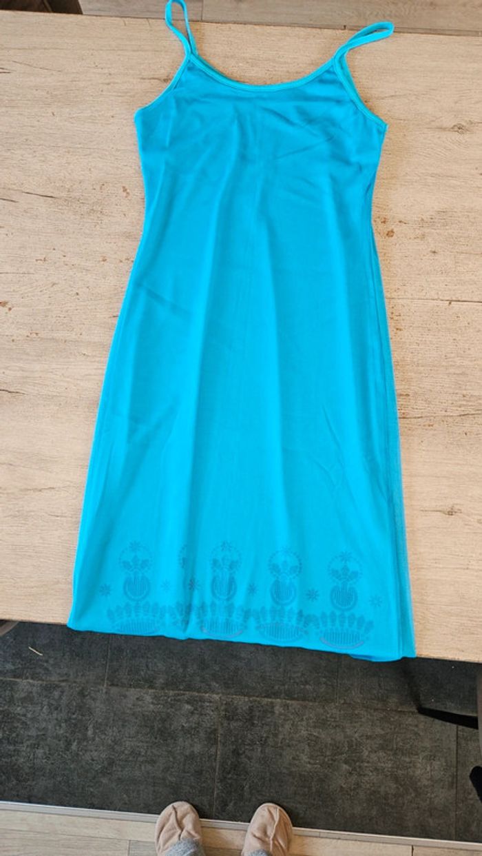 Robe longue bleu turquoise en voile doublée, made in France, TU - photo numéro 4