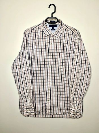 Chemise à manches longues à carreaux marine nuance rose taille L