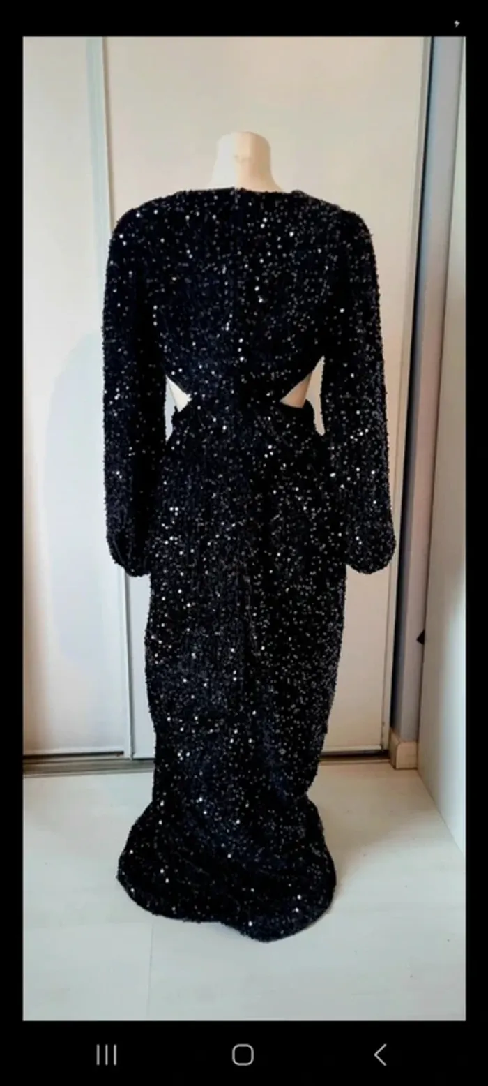 Robe longue sequins noir découpe soirée 38 - photo numéro 7
