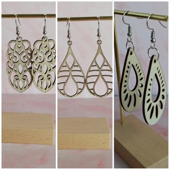 Trio de paires de boucles d'oreilles en bois