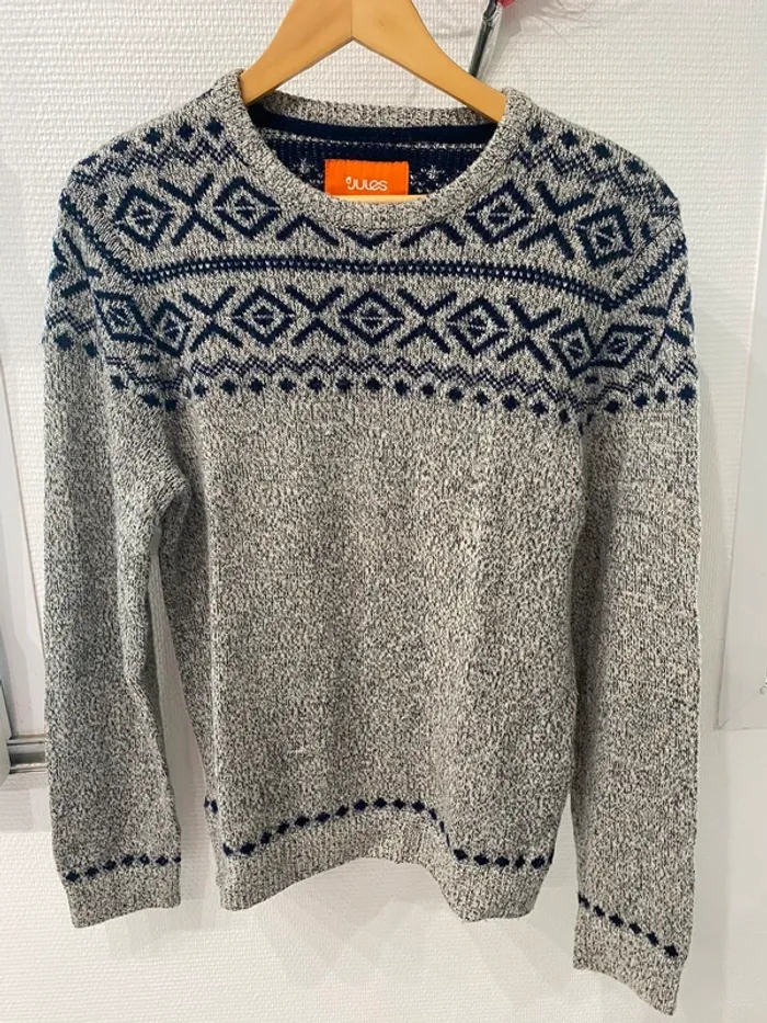 Pull gris homme Jules à motifs bleu marine - photo numéro 2