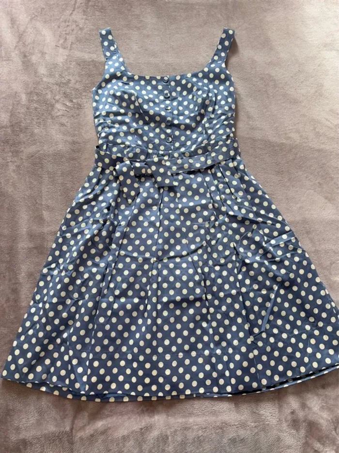 Robe bleue à pois blanc femme taille 42 Sinéquanone en très bon état. - photo numéro 4