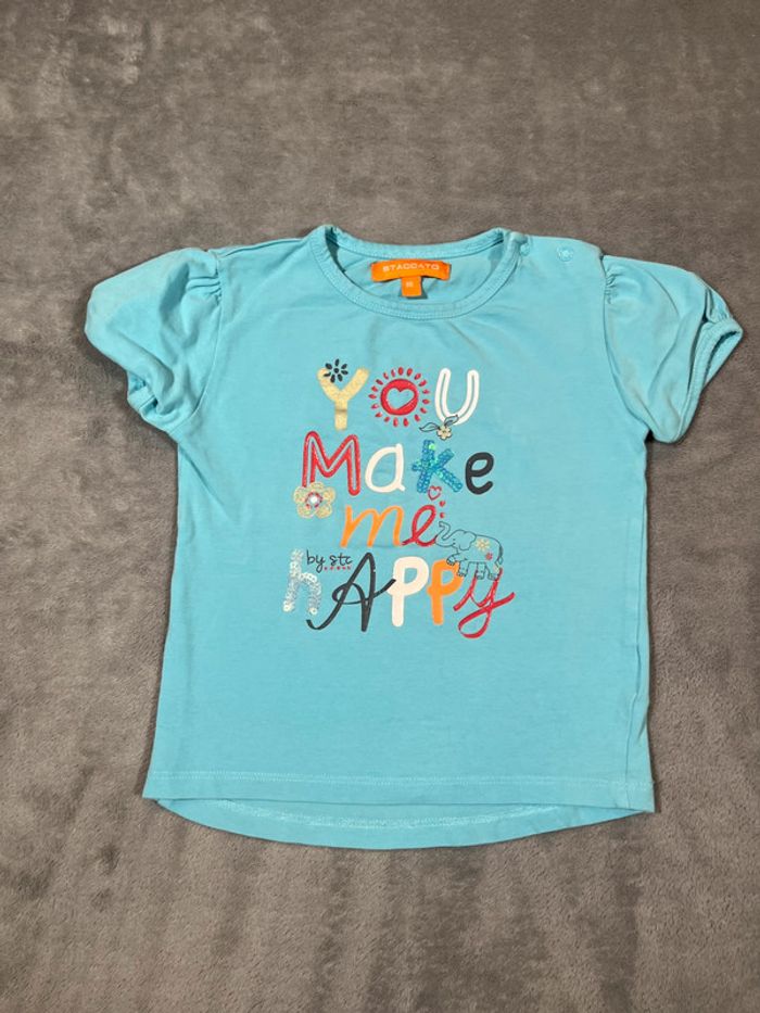 T-shirt fille bleu staccato « you make me happy » taille 18-24 mois