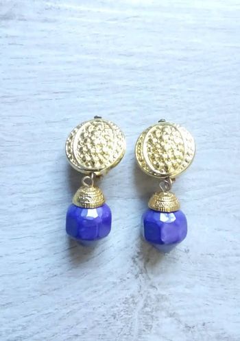 💜 Boucles d'oreilles à clips dorées et violettes vintage 💜
