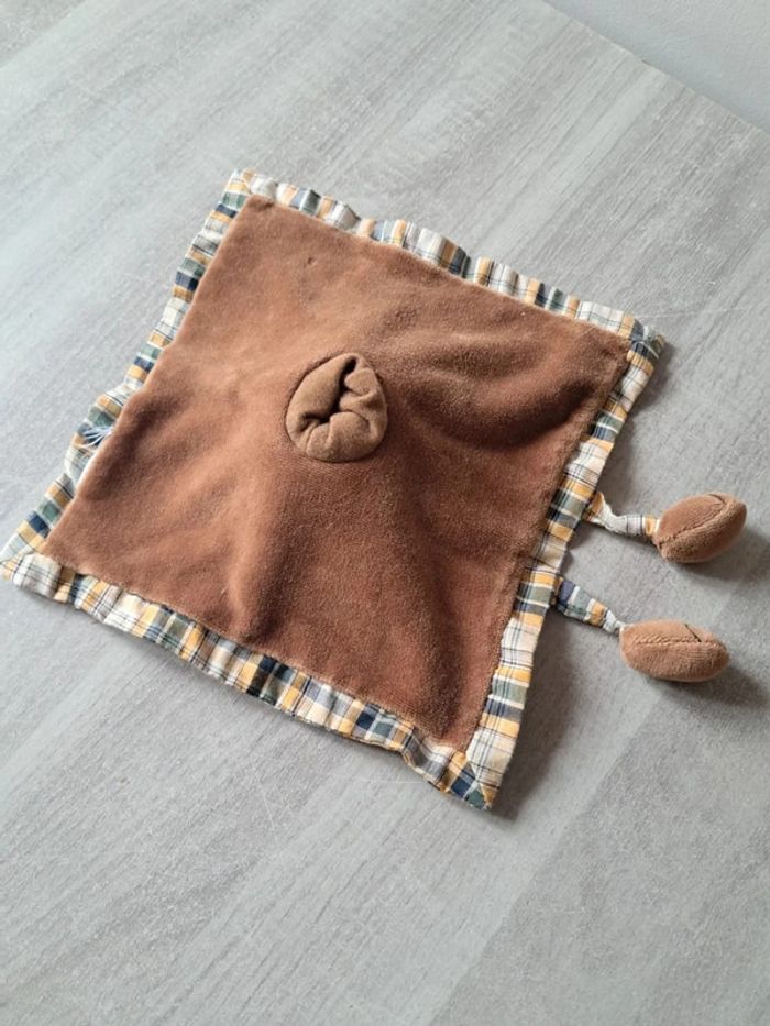 Doudou plat aubert carreaux beige marron - photo numéro 2